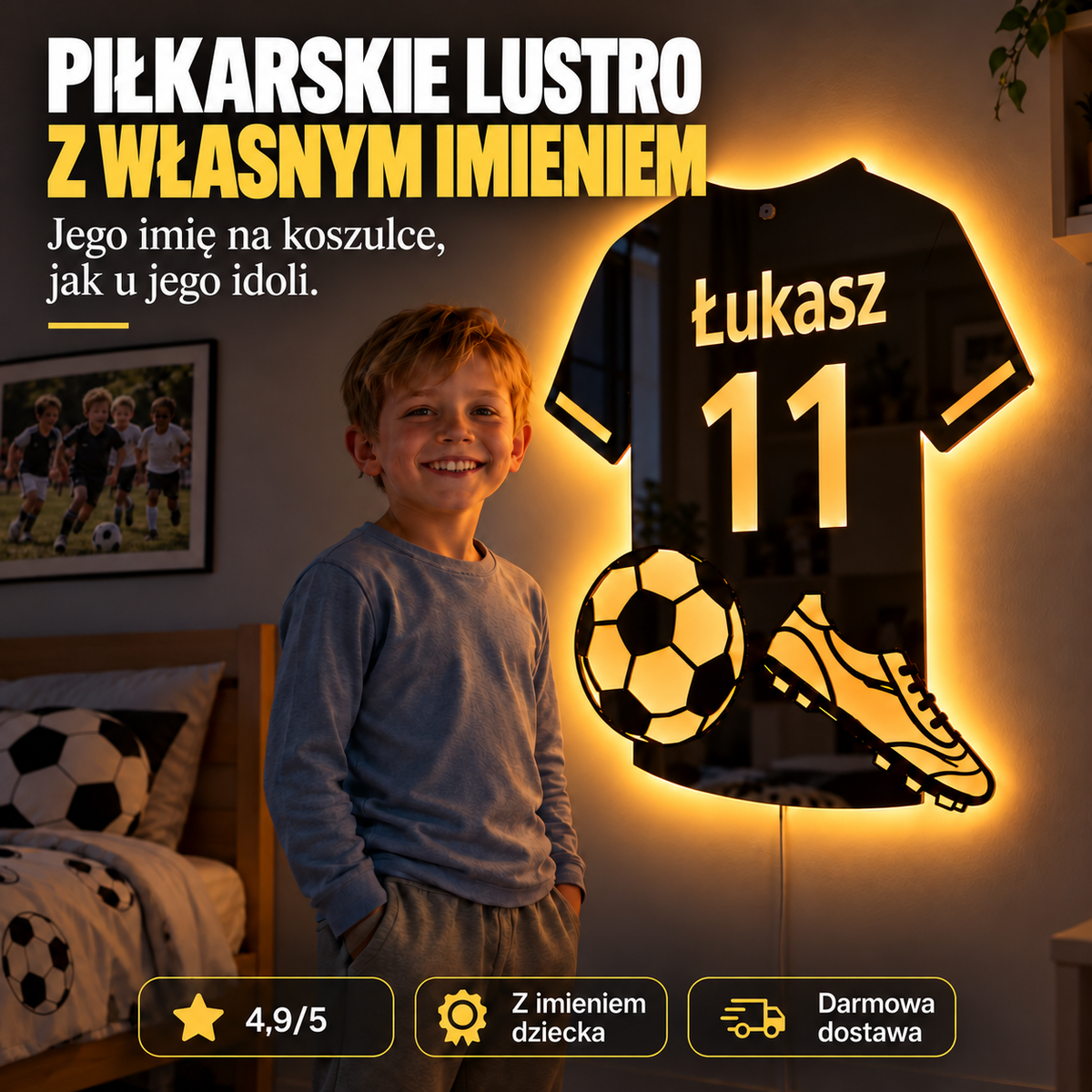 LAKSELI™ | Personalizowane lustro LED – Piłka nożna